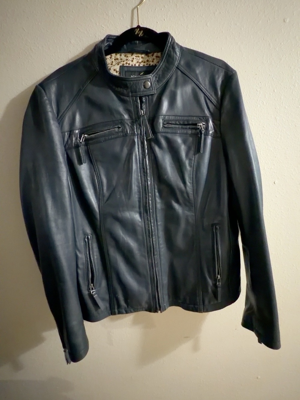 Black Rivet Men's Navy-Black Leather Bomber Jacket